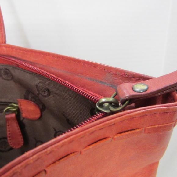 Born Red Leather Double Strap Tote With Tassel Accent Zipper Closure - Picture 7 of 11